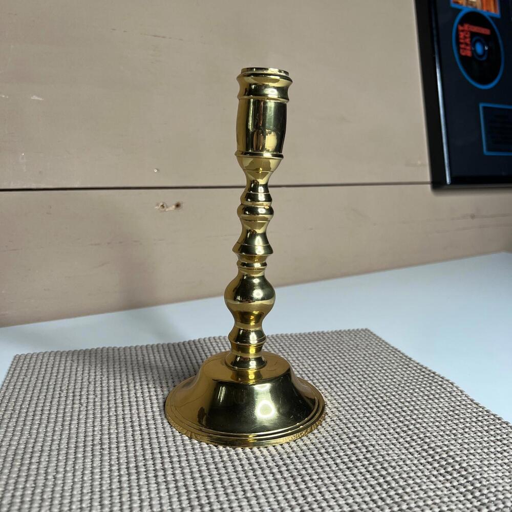 Vintage Solid Brass Candlestick Holder Tall Turned Column Made in India